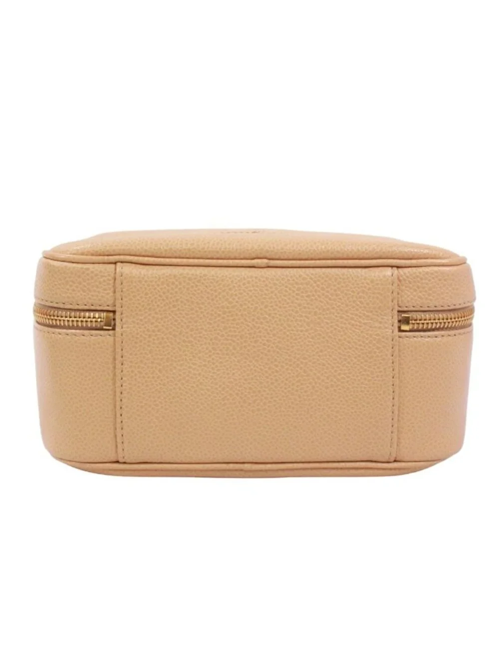 Chanel CC Logo Vanity Bag Caviar Leather Beige Handbag Gold